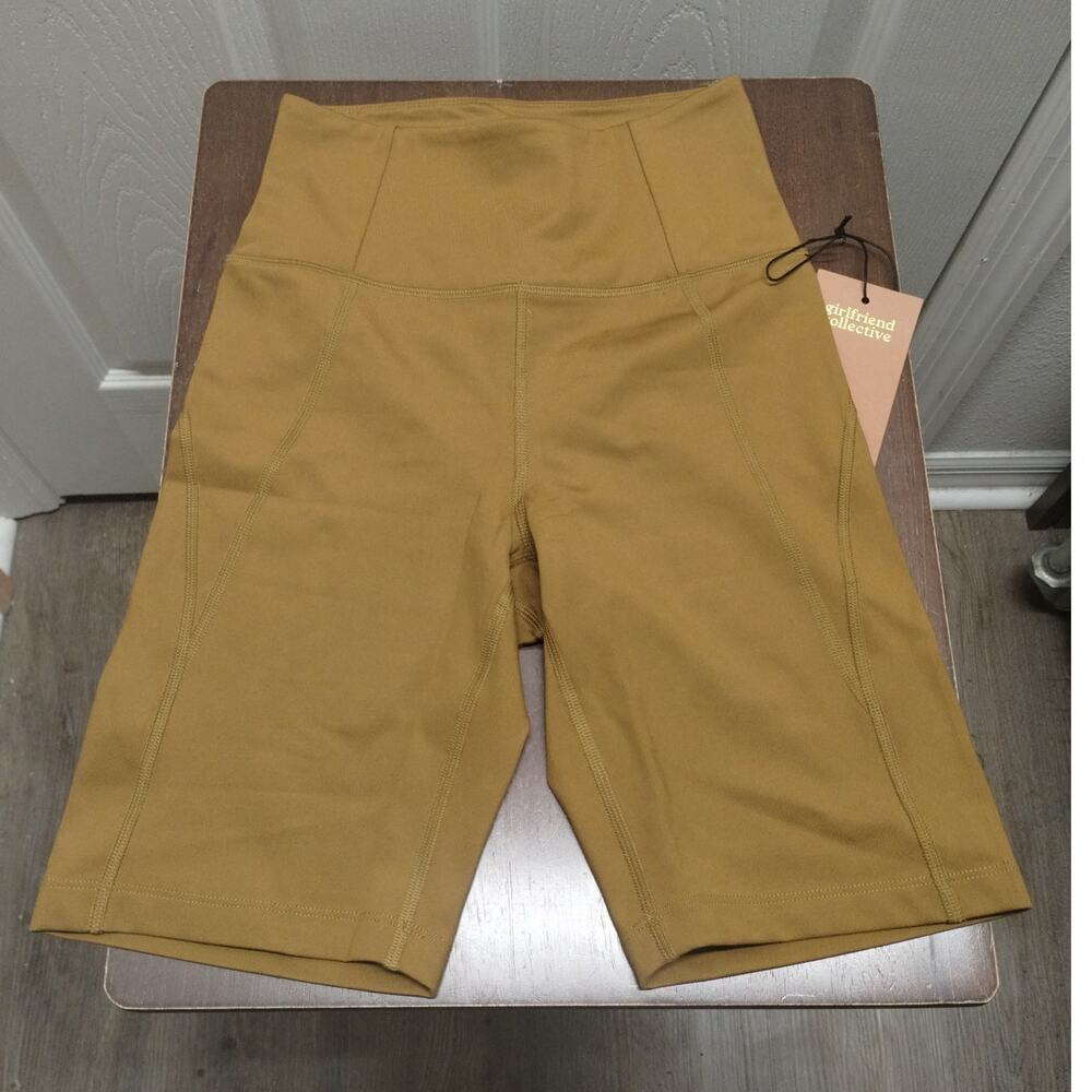Girlfriend Collective NWT Size XS Gold/Mustard High Rise Compression Bike Shorts